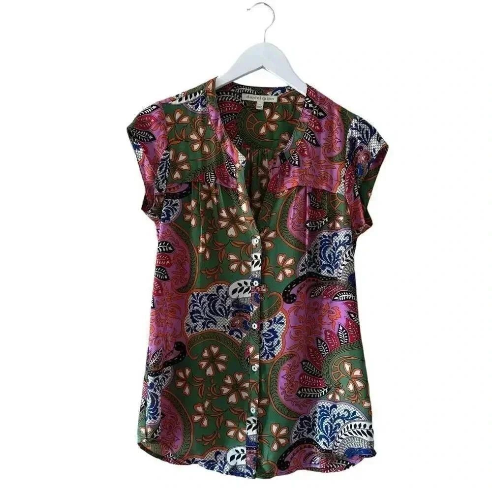 Anthropologie Danielrainn Bohemian Floral Cap Sleeves Button Down SZ XS #2138